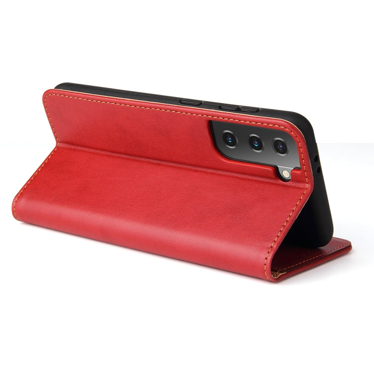 For Samsung Galaxy S21 5G Fierre Shann PU Genuine Leather Texture Horizontal Flip Leather Case with Holder & Card Slots & Wallet(Red) - Galaxy S21 5G Cases by FIERRE SHANN | Online Shopping UK | buy2fix