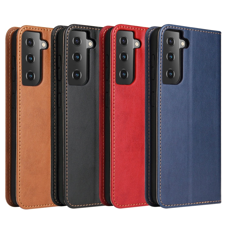 For Samsung Galaxy S21 5G Fierre Shann PU Genuine Leather Texture Horizontal Flip Leather Case with Holder & Card Slots & Wallet(Red) - Galaxy S21 5G Cases by FIERRE SHANN | Online Shopping UK | buy2fix