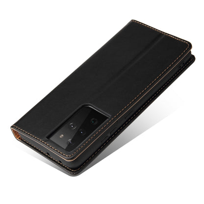 For Samsung Galaxy S21 Ultra 5G Fierre Shann PU Genuine Leather Texture Horizontal Flip Leather Case with Holder & Card Slots & Wallet(Black) - Galaxy S21 Ultra 5G Cases by FIERRE SHANN | Online Shopping UK | buy2fix