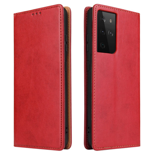 For Samsung Galaxy S21 Ultra 5G Fierre Shann PU Genuine Leather Texture Horizontal Flip Leather Case with Holder & Card Slots & Wallet(Red) - Galaxy S21 Ultra 5G Cases by FIERRE SHANN | Online Shopping UK | buy2fix