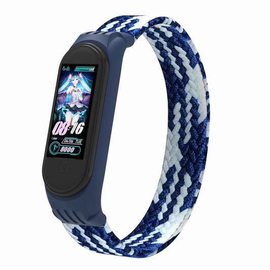 For Xiaomi Mi Band 5 / 4 / 3 / Huami Single Lap Braided Yarn + TPU Wrist Strap Watch Band, Size:S(Blue + White) - Watch Bands by buy2fix | Online Shopping UK | buy2fix