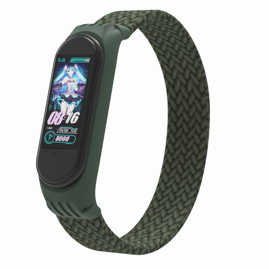 For Xiaomi Mi Band 5 / 4 / 3 / Huami Single Lap Braided Yarn + TPU Wrist Strap Watch Band, Size:L(Dark Green) - Watch Bands by buy2fix | Online Shopping UK | buy2fix