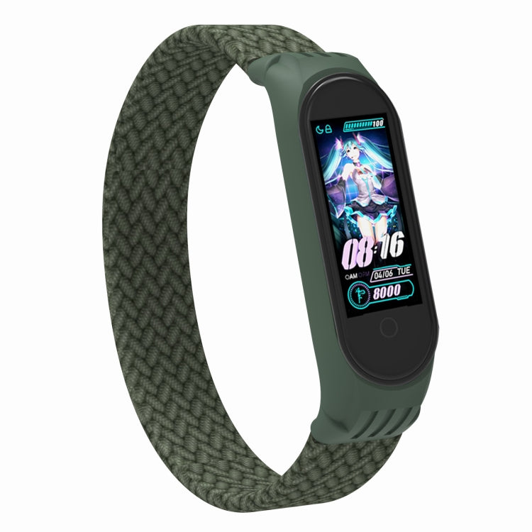 For Xiaomi Mi Band 5 / 4 / 3 / Huami Single Lap Braided Yarn + TPU Wrist Strap Watch Band, Size:L(Dark Green) - Watch Bands by buy2fix | Online Shopping UK | buy2fix