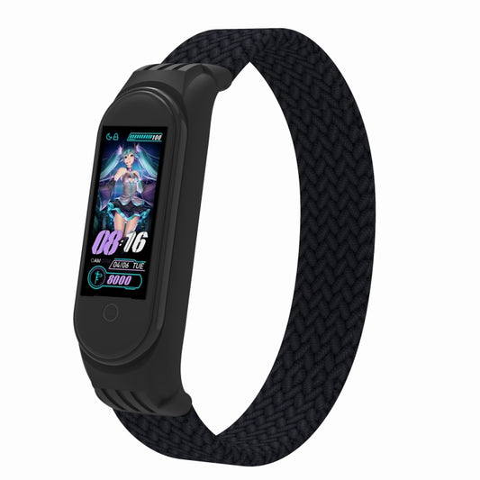For Xiaomi Mi Band 5 / 4 / 3 / Huami Single Lap Braided Yarn + TPU Wrist Strap Watch Band, Size:L(Black) - Watch Bands by buy2fix | Online Shopping UK | buy2fix