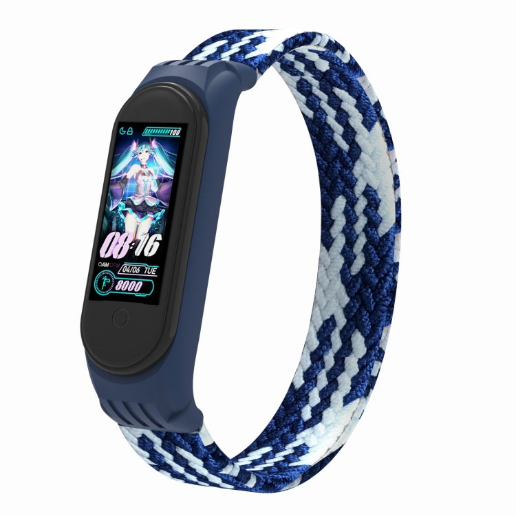 For Xiaomi Mi Band 5 / 4 / 3 / Huami Single Lap Braided Yarn + TPU Wrist Strap Watch Band, Size:L(Blue + White) - Watch Bands by buy2fix | Online Shopping UK | buy2fix