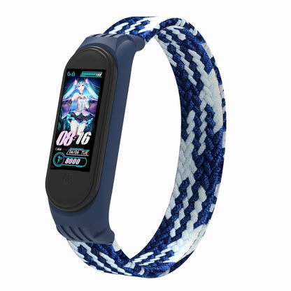 For Xiaomi Mi Band 5 / 4 / 3 / Huami Single Lap Braided Yarn + TPU Wrist Strap Watch Band, Size:L(Blue + White) - Watch Bands by buy2fix | Online Shopping UK | buy2fix