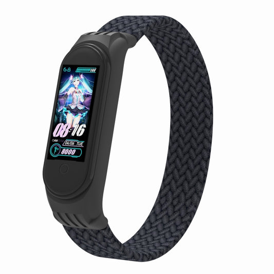For Xiaomi Mi Band 5 / 4 / 3 / Huami Single Lap Braided Yarn + TPU Wrist Strap Watch Band, Size:L(Charcoal) - Watch Bands by buy2fix | Online Shopping UK | buy2fix