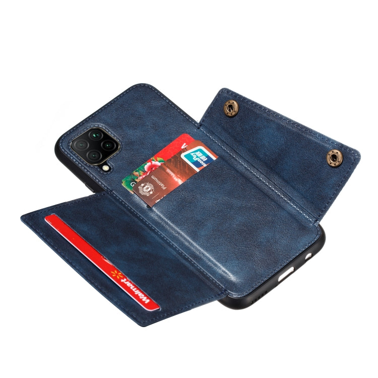 For Samsung Galaxy A12 Double Buckle PU + TPU Shockproof Magnetic Protective Case with Card Slot & Holder(Blue) by buy2fix