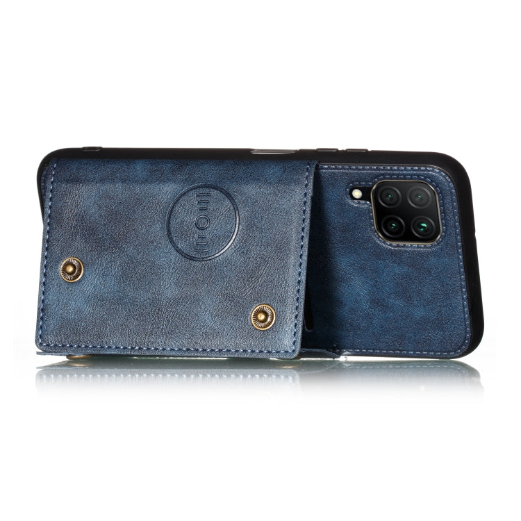 For Samsung Galaxy A12 Double Buckle PU + TPU Shockproof Magnetic Protective Case with Card Slot & Holder(Blue) by buy2fix