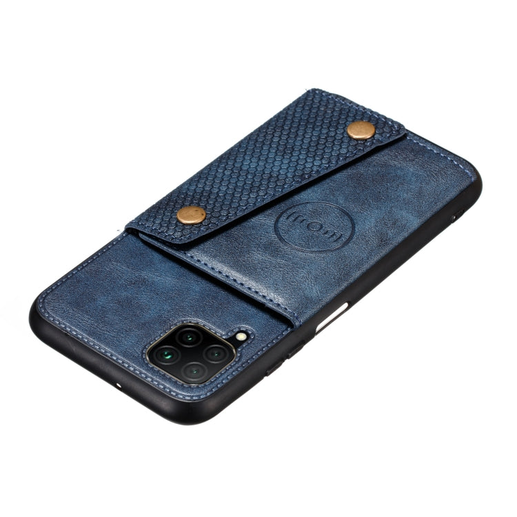 For Samsung Galaxy A12 Double Buckle PU + TPU Shockproof Magnetic Protective Case with Card Slot & Holder(Blue) by buy2fix