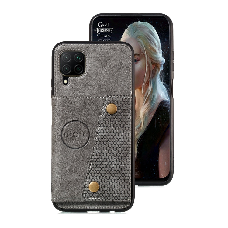 For Samsung Galaxy A12 Double Buckle PU + TPU Shockproof Magnetic Protective Case with Card Slot & Holder(Grey) by buy2fix