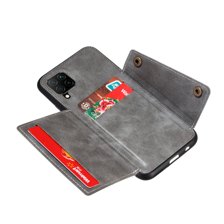 For Samsung Galaxy A12 Double Buckle PU + TPU Shockproof Magnetic Protective Case with Card Slot & Holder(Grey) by buy2fix