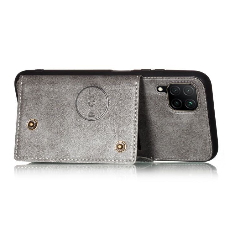 For Samsung Galaxy A12 Double Buckle PU + TPU Shockproof Magnetic Protective Case with Card Slot & Holder(Grey) by buy2fix