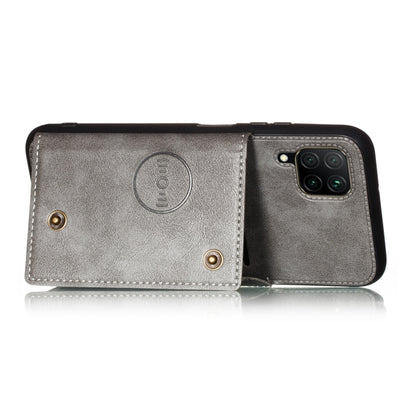 For Samsung Galaxy A12 Double Buckle PU + TPU Shockproof Magnetic Protective Case with Card Slot & Holder(Grey) by buy2fix