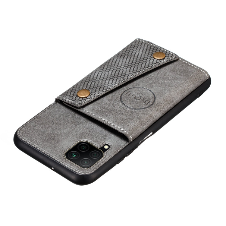 For Samsung Galaxy A12 Double Buckle PU + TPU Shockproof Magnetic Protective Case with Card Slot & Holder(Grey) by buy2fix