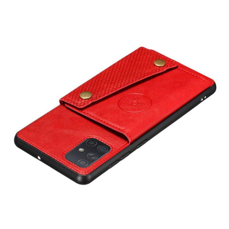 For Samsung Galaxy A52 5G / 4G Double Buckle PU + TPU Shockproof Magnetic Protective Case with Card Slot & Holder(Red) by buy2fix
