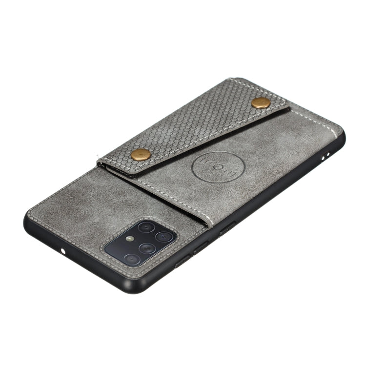 For Samsung Galaxy A52 5G / 4G Double Buckle PU + TPU Shockproof Magnetic Protective Case with Card Slot & Holder(Grey) by buy2fix