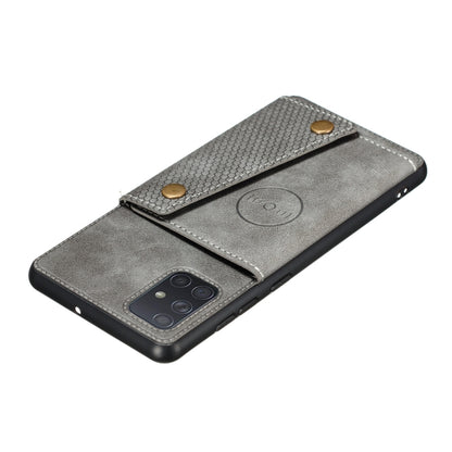 For Samsung Galaxy A52 5G / 4G Double Buckle PU + TPU Shockproof Magnetic Protective Case with Card Slot & Holder(Grey) by buy2fix