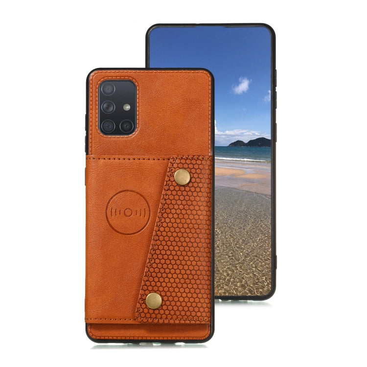 For Samsung Galaxy A52 5G / 4G Double Buckle PU + TPU Shockproof Magnetic Protective Case with Card Slot & Holder(Light Brown) by buy2fix