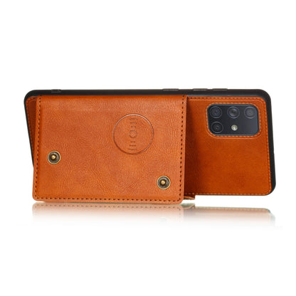 For Samsung Galaxy A52 5G / 4G Double Buckle PU + TPU Shockproof Magnetic Protective Case with Card Slot & Holder(Light Brown) by buy2fix