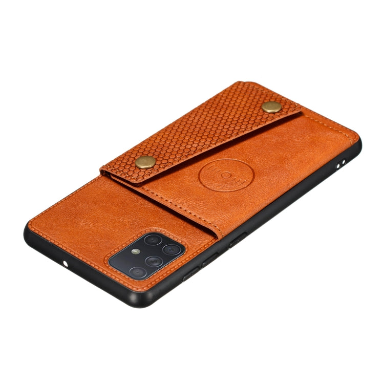 For Samsung Galaxy A52 5G / 4G Double Buckle PU + TPU Shockproof Magnetic Protective Case with Card Slot & Holder(Light Brown) by buy2fix
