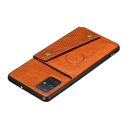 For Samsung Galaxy A52 5G / 4G Double Buckle PU + TPU Shockproof Magnetic Protective Case with Card Slot & Holder(Light Brown) by buy2fix