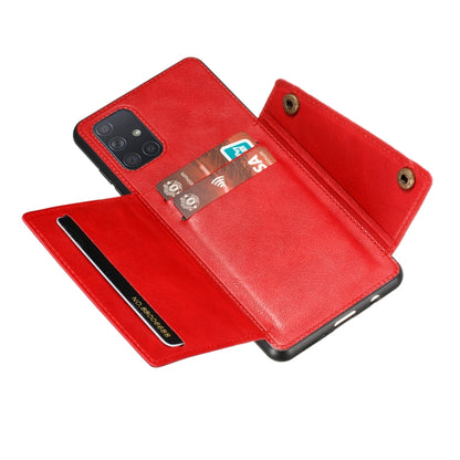 For Samsung Galaxy A72 5G / 4G Double Buckle PU + TPU Shockproof Magnetic Protective Case with Card Slot & Holder(Red) by buy2fix