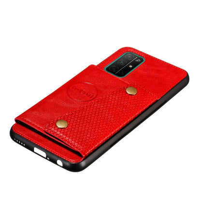 For Samsung Galaxy A72 5G / 4G Double Buckle PU + TPU Shockproof Magnetic Protective Case with Card Slot & Holder(Red) by buy2fix