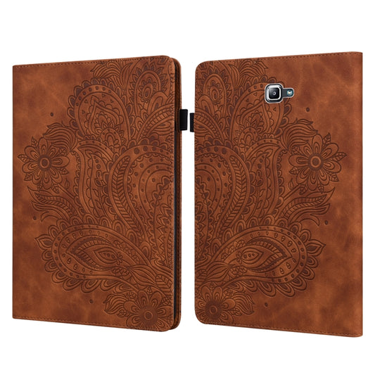 For Samsung Galaxy Tab A 10.1 (2016) T580 Peacock Embossed Pattern TPU + PU Horizontal Flip Leather Case with Holder & Card Slots & Wallet(Brown) - Tab A 10.1 by buy2fix | Online Shopping UK | buy2fix