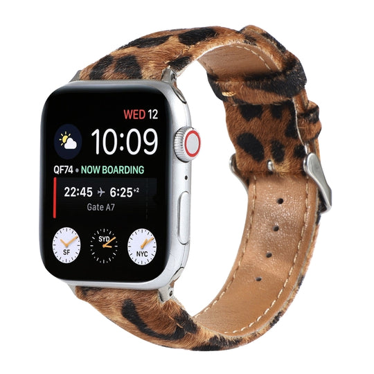 Horsehair Fluffy Leopard Print Leather Watch Band For Apple Watch Series 7 41mm / 6 & SE & 5 & 4 40mm / 3 & 2 & 1 38mm(3)