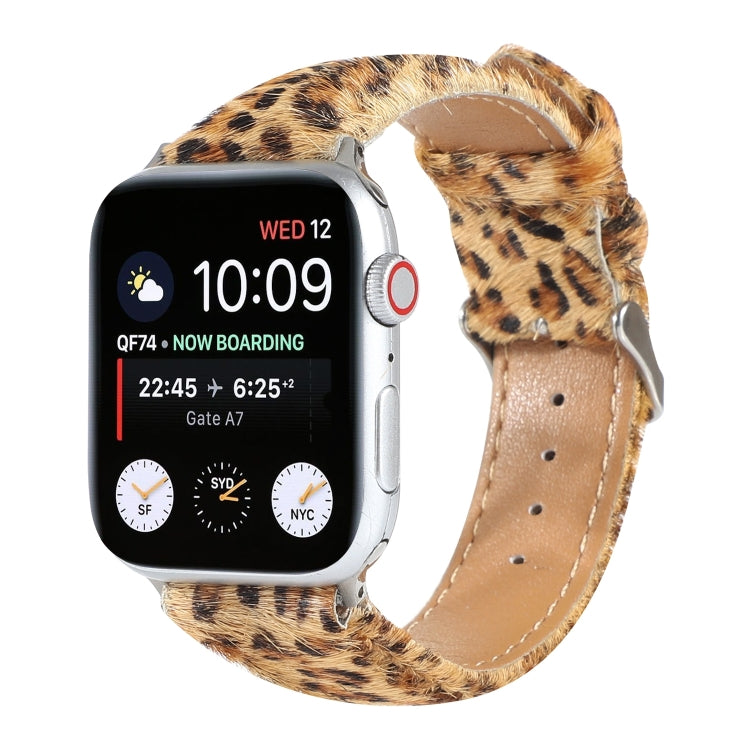 Horsehair Fluffy Leopard Print Leather Watch Band For Apple Watch Series 7 41mm / 6 & SE & 5 & 4 40mm / 3 & 2 & 1 38mm(5) by buy2fix