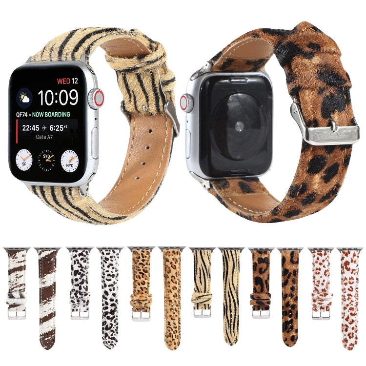 Horsehair Fluffy Leopard Print Leather Watch Band For Apple Watch Series 9&8&7 41mm / SE 3&SE 2&6&SE&5&4 40mm / 3&2&1 38mm(4) - Watch Bands by buy2fix | Online Shopping UK | buy2fix