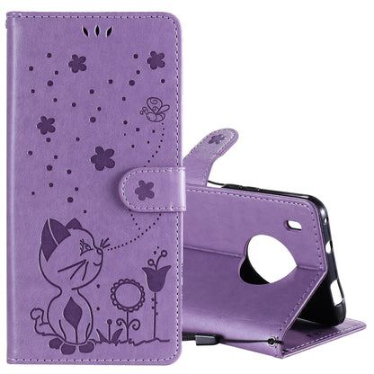 For Huawei Y9a Cat Bee Embossing Pattern Shockproof Horizontal Flip Leather Case with Holder & Card Slots & Wallet(Purple) - Huawei Cases by buy2fix | Online Shopping UK | buy2fix