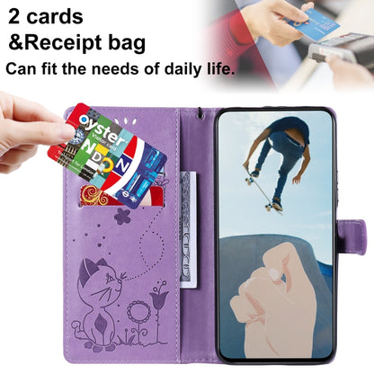 For Huawei Y9a Cat Bee Embossing Pattern Shockproof Horizontal Flip Leather Case with Holder & Card Slots & Wallet(Purple) - Huawei Cases by buy2fix | Online Shopping UK | buy2fix