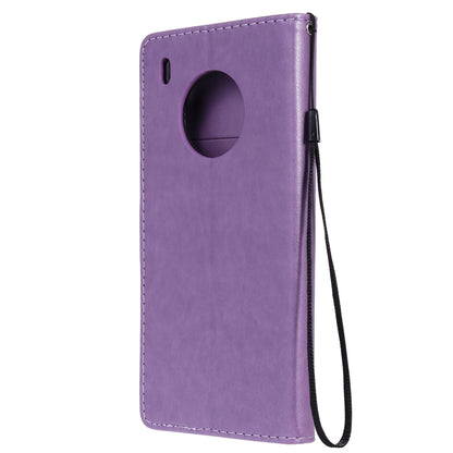 For Huawei Y9a Cat Bee Embossing Pattern Shockproof Horizontal Flip Leather Case with Holder & Card Slots & Wallet(Purple) - Huawei Cases by buy2fix | Online Shopping UK | buy2fix