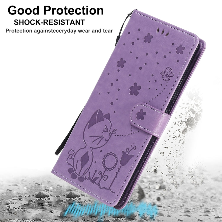 For Huawei Y9a Cat Bee Embossing Pattern Shockproof Horizontal Flip Leather Case with Holder & Card Slots & Wallet(Purple) - Huawei Cases by buy2fix | Online Shopping UK | buy2fix