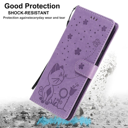For Huawei Y9a Cat Bee Embossing Pattern Shockproof Horizontal Flip Leather Case with Holder & Card Slots & Wallet(Purple) - Huawei Cases by buy2fix | Online Shopping UK | buy2fix