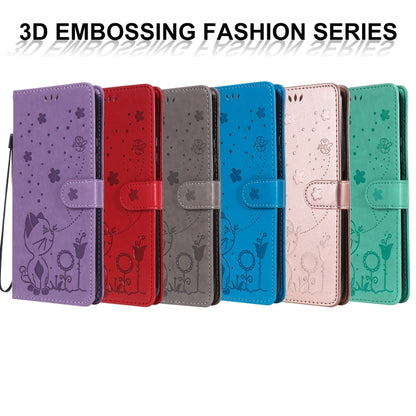 For Huawei Y9a Cat Bee Embossing Pattern Shockproof Horizontal Flip Leather Case with Holder & Card Slots & Wallet(Purple) - Huawei Cases by buy2fix | Online Shopping UK | buy2fix