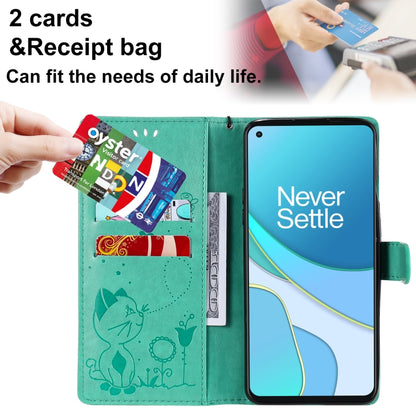 For OnePlus 8T Cat Bee Embossing Pattern Shockproof Horizontal Flip Leather Case with Holder & Card Slots & Wallet(Green) - OnePlus Cases by buy2fix | Online Shopping UK | buy2fix