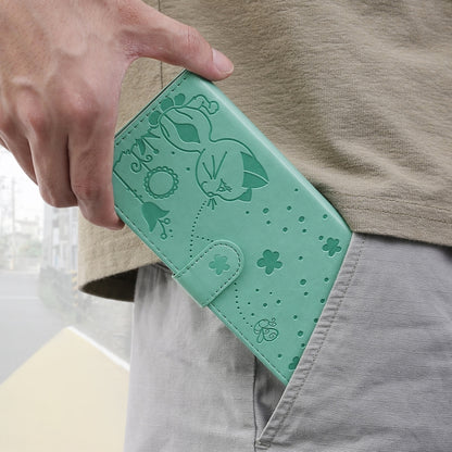 For OnePlus 8T Cat Bee Embossing Pattern Shockproof Horizontal Flip Leather Case with Holder & Card Slots & Wallet(Green) - OnePlus Cases by buy2fix | Online Shopping UK | buy2fix