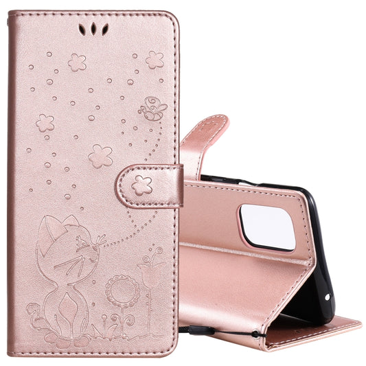For OnePlus 8T Cat Bee Embossing Pattern Shockproof Horizontal Flip Leather Case with Holder & Card Slots & Wallet(Rose Gold) - OnePlus Cases by buy2fix | Online Shopping UK | buy2fix