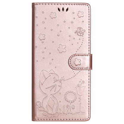 For OnePlus 8T Cat Bee Embossing Pattern Shockproof Horizontal Flip Leather Case with Holder & Card Slots & Wallet(Rose Gold) - OnePlus Cases by buy2fix | Online Shopping UK | buy2fix