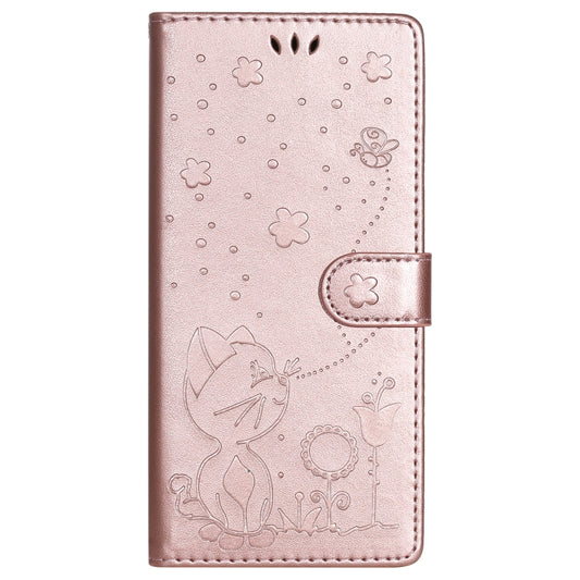 For OnePlus 8T Cat Bee Embossing Pattern Shockproof Horizontal Flip Leather Case with Holder & Card Slots & Wallet(Rose Gold) - OnePlus Cases by buy2fix | Online Shopping UK | buy2fix