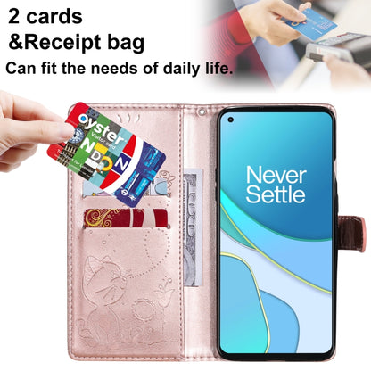 For OnePlus 8T Cat Bee Embossing Pattern Shockproof Horizontal Flip Leather Case with Holder & Card Slots & Wallet(Rose Gold) - OnePlus Cases by buy2fix | Online Shopping UK | buy2fix