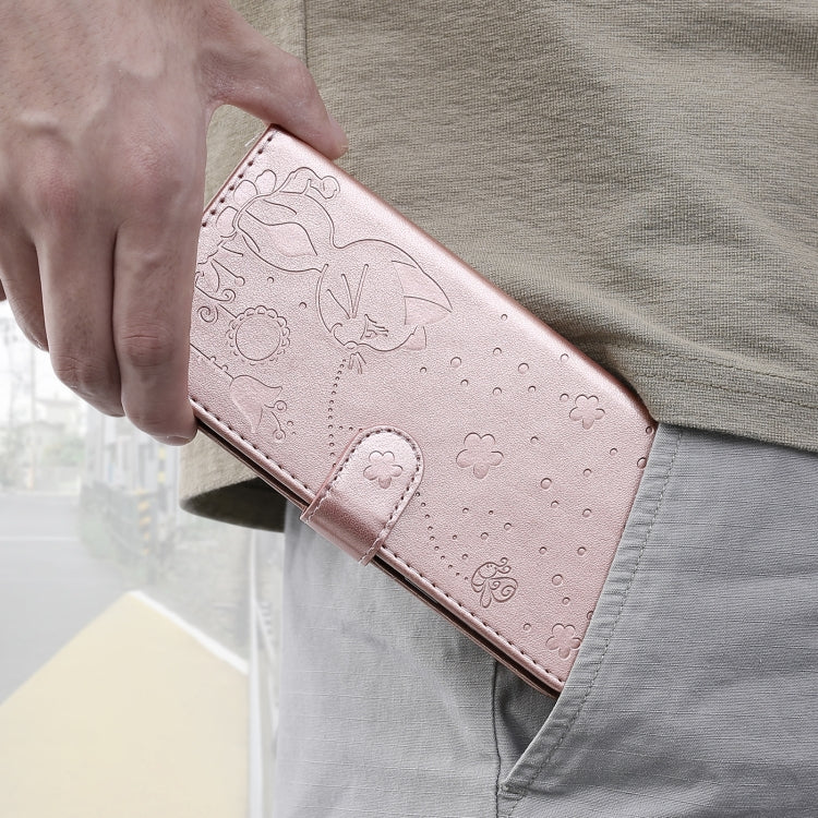For OnePlus 8T Cat Bee Embossing Pattern Shockproof Horizontal Flip Leather Case with Holder & Card Slots & Wallet(Rose Gold) - OnePlus Cases by buy2fix | Online Shopping UK | buy2fix