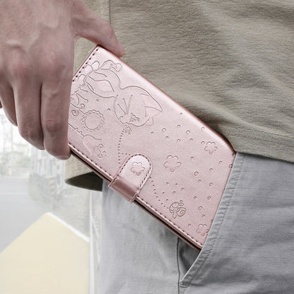 For OnePlus 8T Cat Bee Embossing Pattern Shockproof Horizontal Flip Leather Case with Holder & Card Slots & Wallet(Rose Gold) - OnePlus Cases by buy2fix | Online Shopping UK | buy2fix