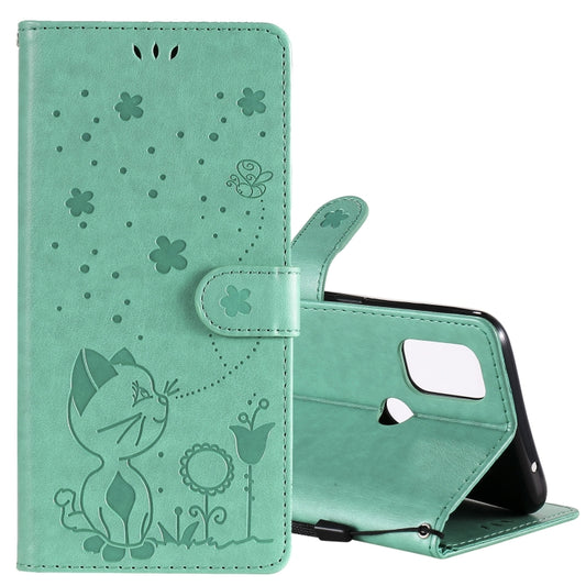 For OnePlus Nord N10 5G Cat Bee Embossing Pattern Shockproof Horizontal Flip Leather Case with Holder & Card Slots & Wallet(Green) - OnePlus Cases by buy2fix | Online Shopping UK | buy2fix