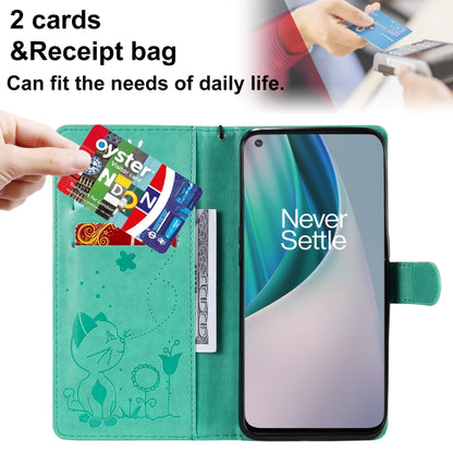 For OnePlus Nord N10 5G Cat Bee Embossing Pattern Shockproof Horizontal Flip Leather Case with Holder & Card Slots & Wallet(Green) - OnePlus Cases by buy2fix | Online Shopping UK | buy2fix