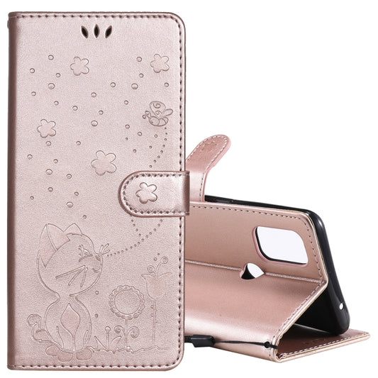 For OnePlus Nord N10 5G Cat Bee Embossing Pattern Shockproof Horizontal Flip Leather Case with Holder & Card Slots & Wallet(Rose Gold) - OnePlus Cases by buy2fix | Online Shopping UK | buy2fix