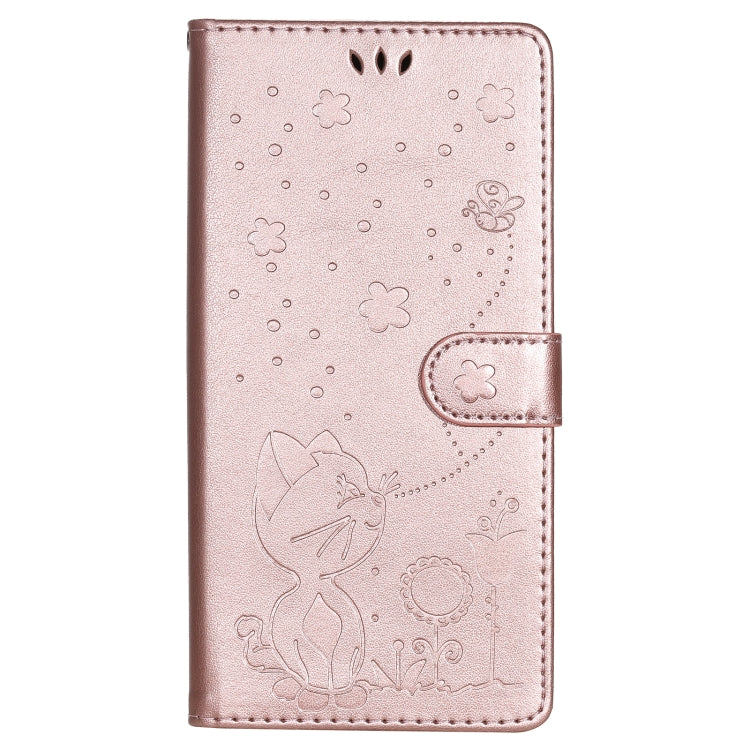 For OnePlus Nord N100 5G Cat Bee Embossing Pattern Shockproof Horizontal Flip Leather Case with Holder & Card Slots & Wallet(Rose Gold) - OnePlus Cases by buy2fix | Online Shopping UK | buy2fix
